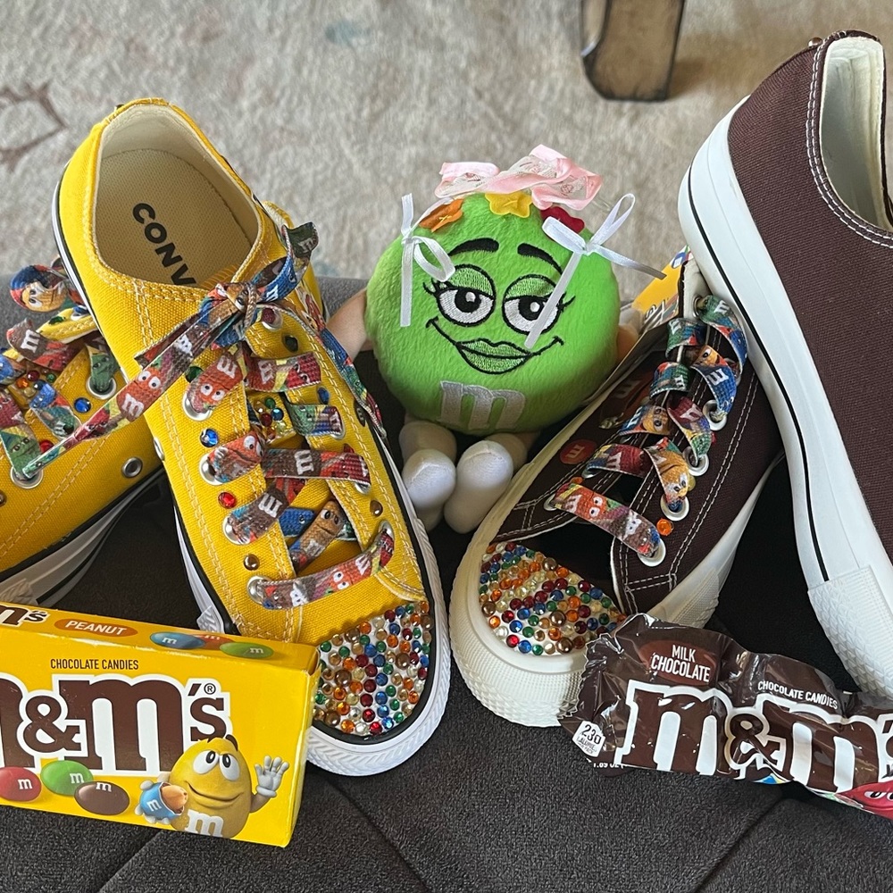 M&M themed bling tennis shoes- Women’s Size 7.5 (only the brown shoe available)